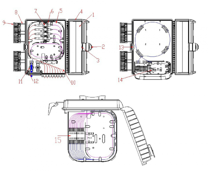 Caja de distribuci&oacute;n de fibra &oacute;ptica de 16 n&uacute;cleos FTTH Blue CTO Splitter 2